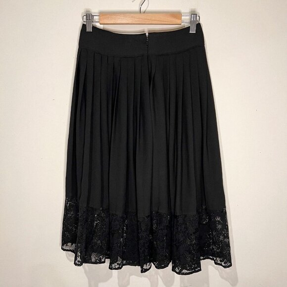 Express Pleated Skirt 4 Black Lined Lace Detail Bottom Midi Side Zip Closure - Picture 9 of 10
